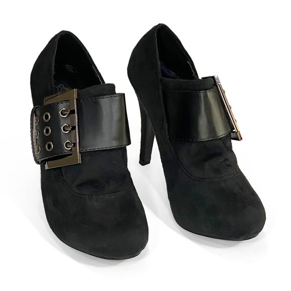 NEW DBDK Black Faux Suede Buckle Booties -Womens Size US 6, 6.5 & 9 Heels LAKE-1 - Picture 2 of 9
